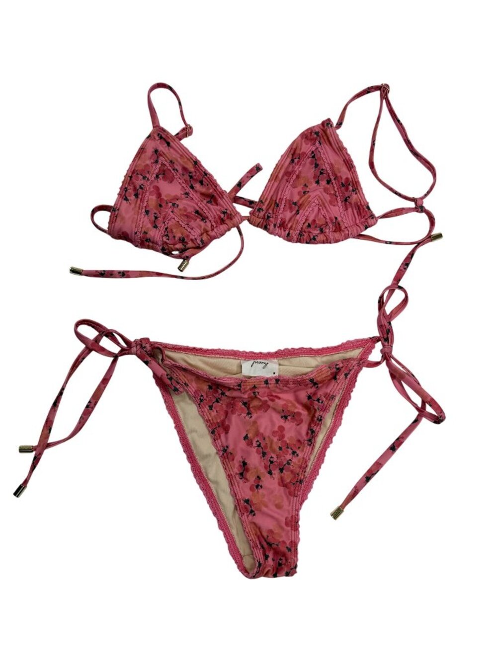Peony Swimwear Triangle Bikini Set in Pink Floral